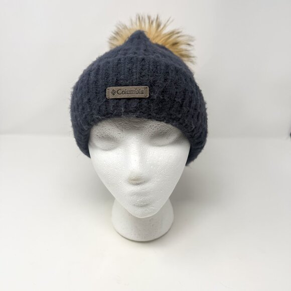 Columbia Winter Blur Pom Pom Beanie Hat Blue One Size Fits All Fleece Lined Cozy - Picture 7 of 9